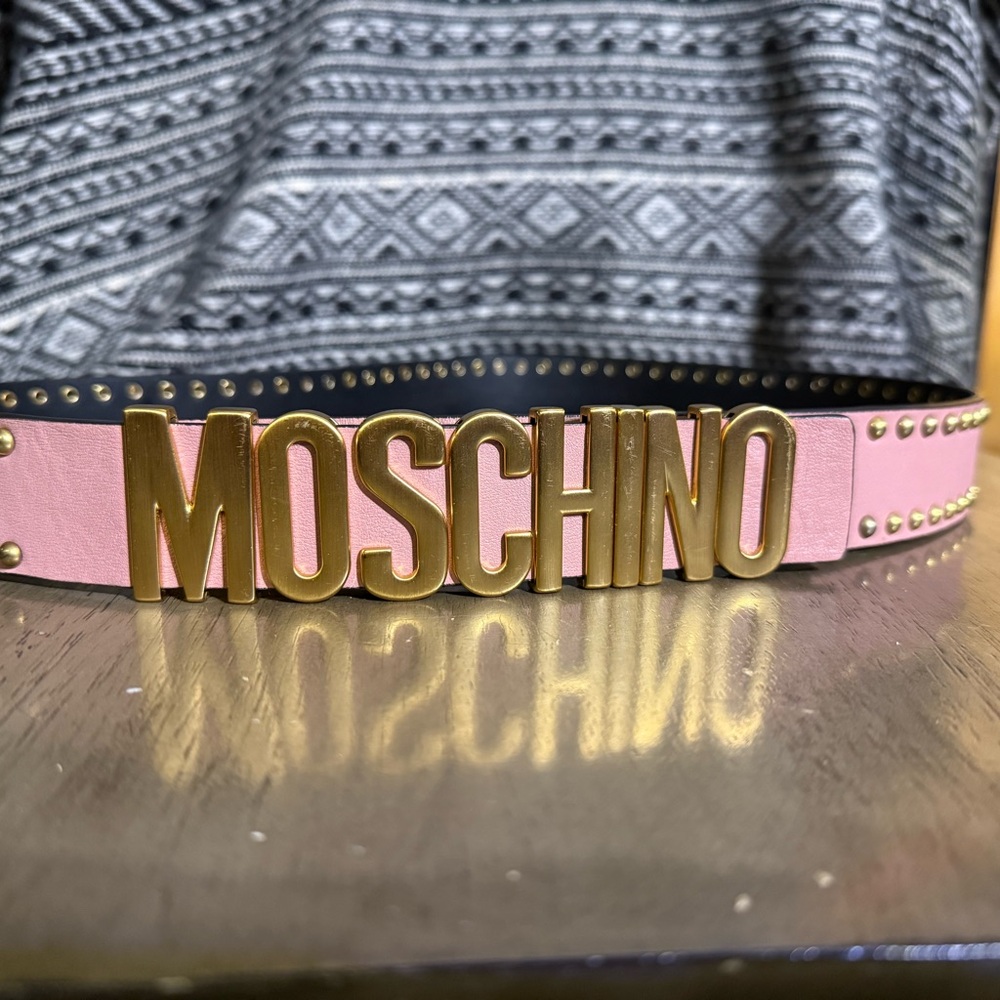 Moschino Pink Gold Statement Belt